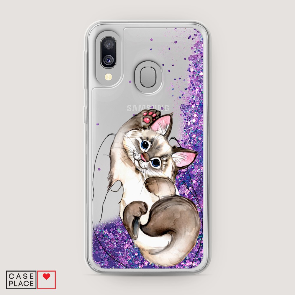 

Жидкий чехол с блестками "Котенок в ладошках" на Samsung Galaxy A40