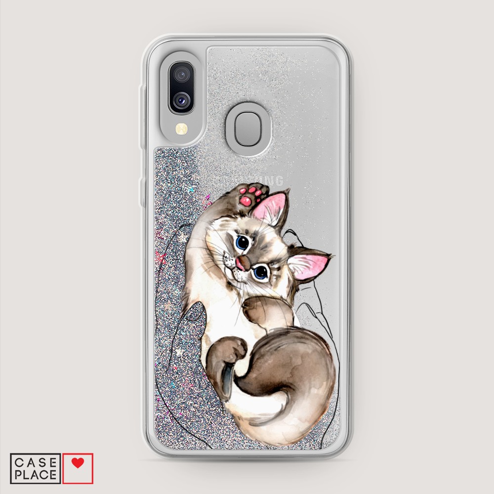 

Жидкий чехол с блестками "Котенок в ладошках" на Samsung Galaxy A40