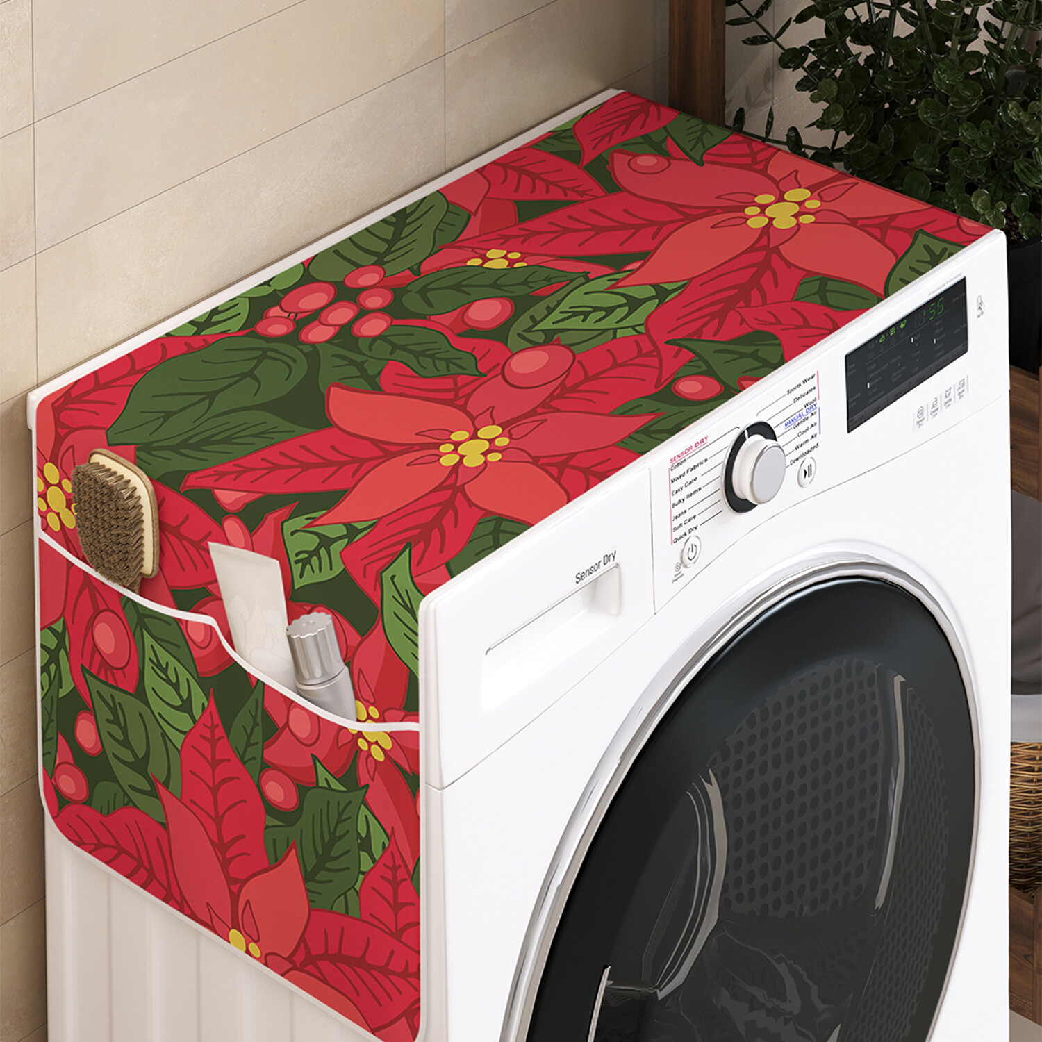 

Чехол накидка для стиральной машины Ambesonne с рисунком "Паттерн из пуансеттии" 35x120 см, Паттерн из пуансеттии