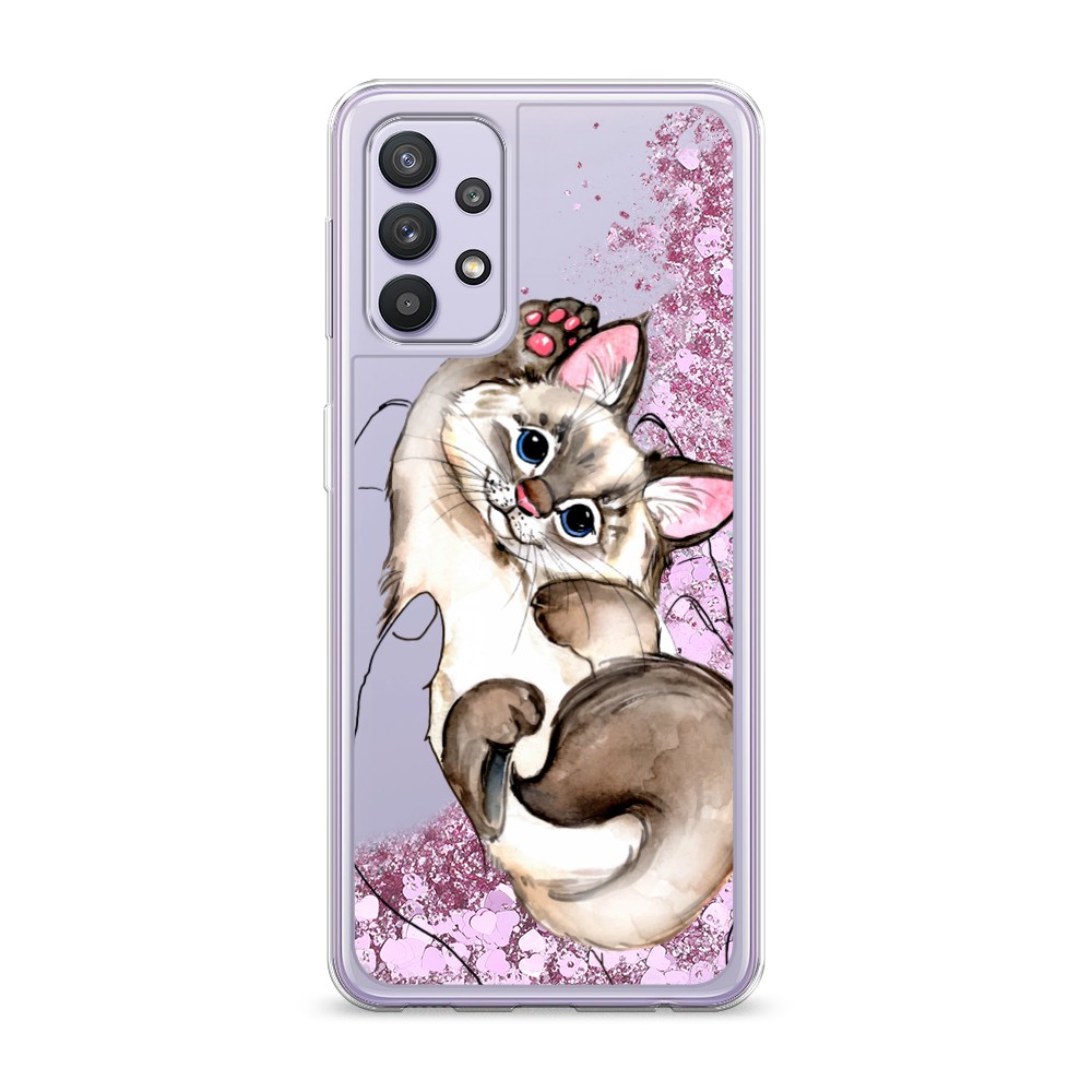 

Жидкий чехол с блестками "Котенок в ладошках" на Samsung Galaxy A32