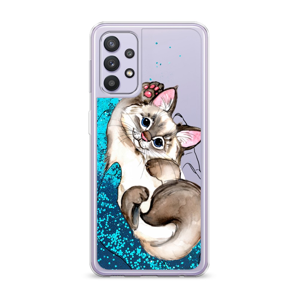 

Жидкий чехол с блестками "Котенок в ладошках" на Samsung Galaxy A32, 2102093-1