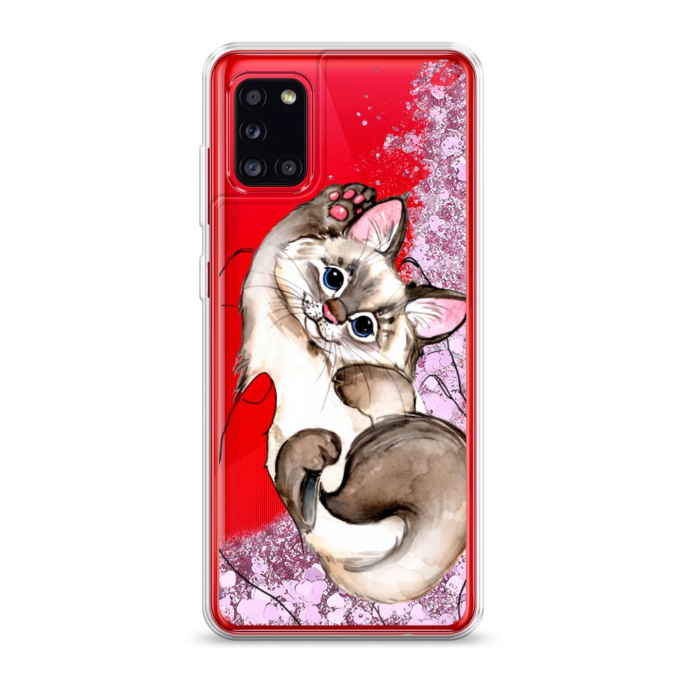 

Жидкий чехол с блестками "Котенок в ладошках" на Samsung Galaxy A31