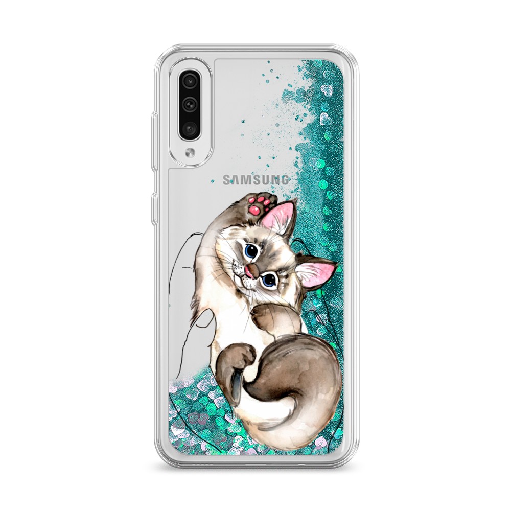

Жидкий чехол с блестками "Котенок в ладошках" на Samsung Galaxy A30s, 28895-1