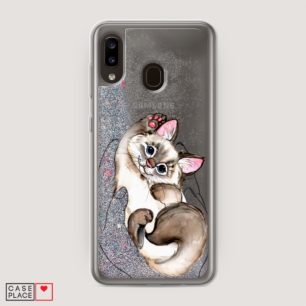 

Жидкий чехол с блестками "Котенок в ладошках" на Samsung Galaxy A30, 27591-1