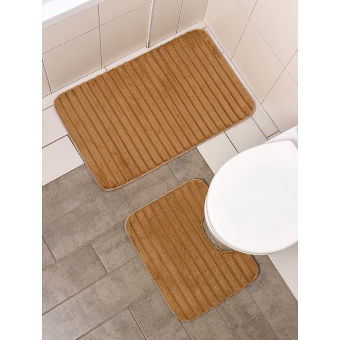 Набор ковриков для ванной и туалета SAVANNA «Оливия», 2 шт: 40x50 см, 50x80 см бежевый