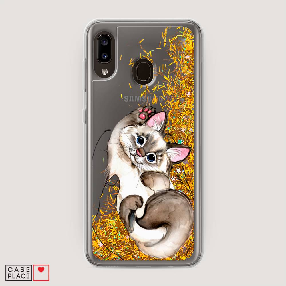 

Жидкий чехол с блестками "Котенок в ладошках" на Samsung Galaxy A20, 27690-1