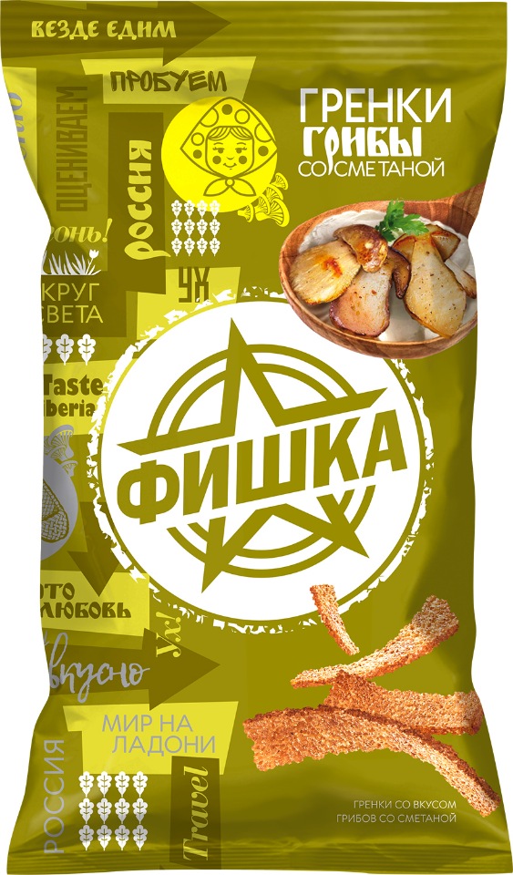 

Гренки "Фишка" со вкусом грибов со сметаной 120г, 4 шт., мультипак №18