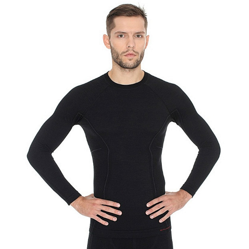 фото Термобелье мужское brubeck футболка с длинным рукавом шерсть мериноса active wool черная m