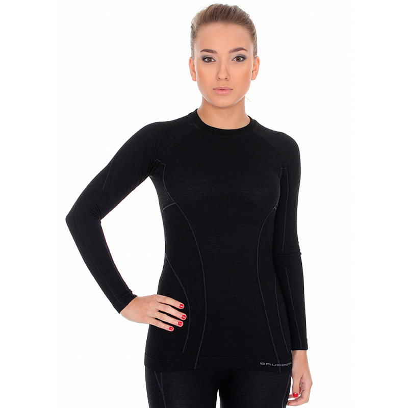 фото Термобелье женское brubeck футболка с длинным рукавом шерсть мериноса active wool черная m
