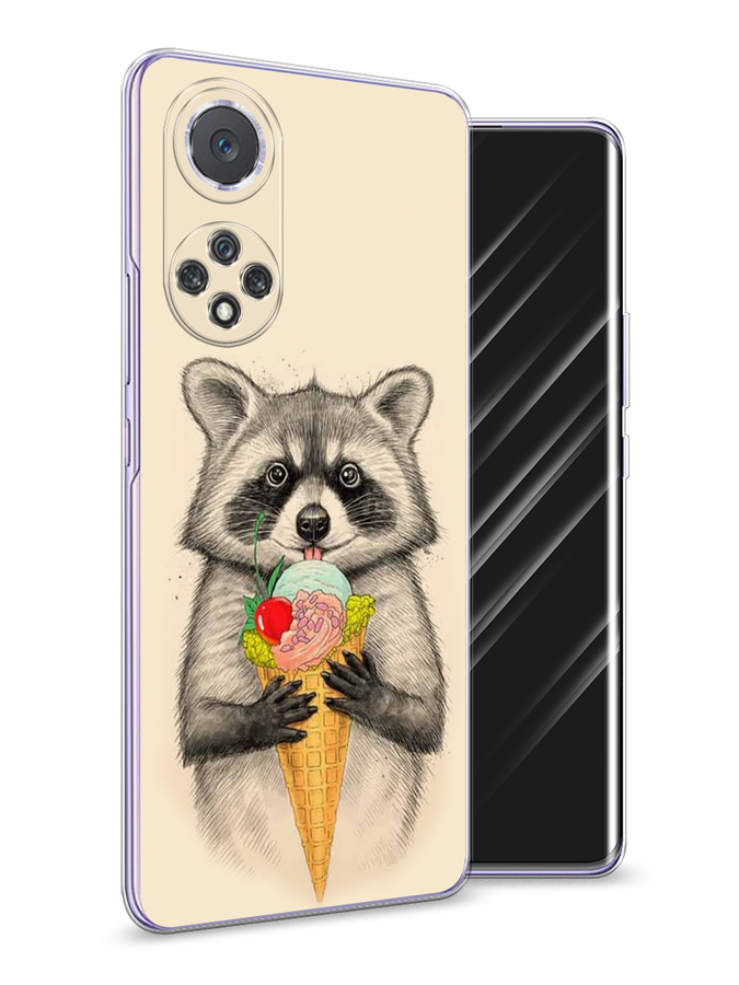 

Чехол Awog на Huawei Nova 9 "Енот с мороженым", Бежевый;серый, 6106150-10