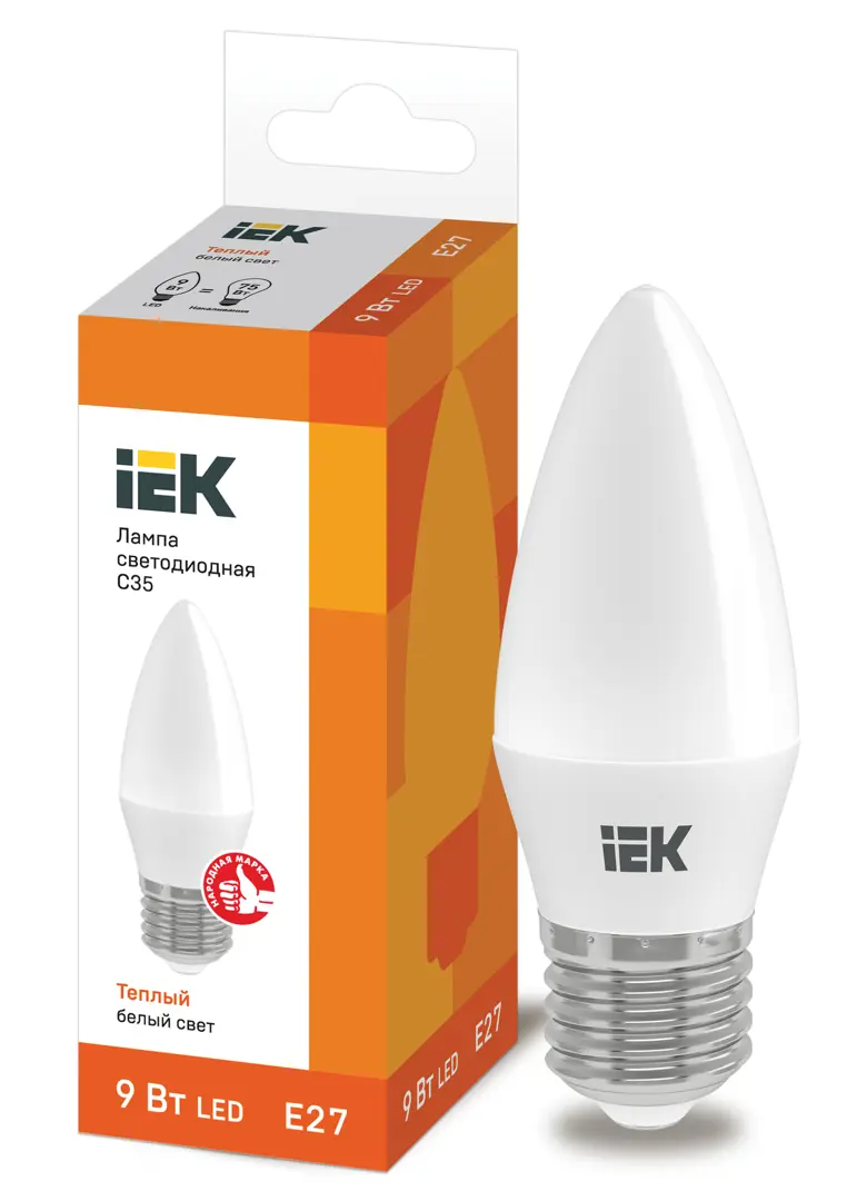 

Лампа светодиодная IEK E27 175-250 В 9 Вт свеча матовая 810 лм теплый белый свет