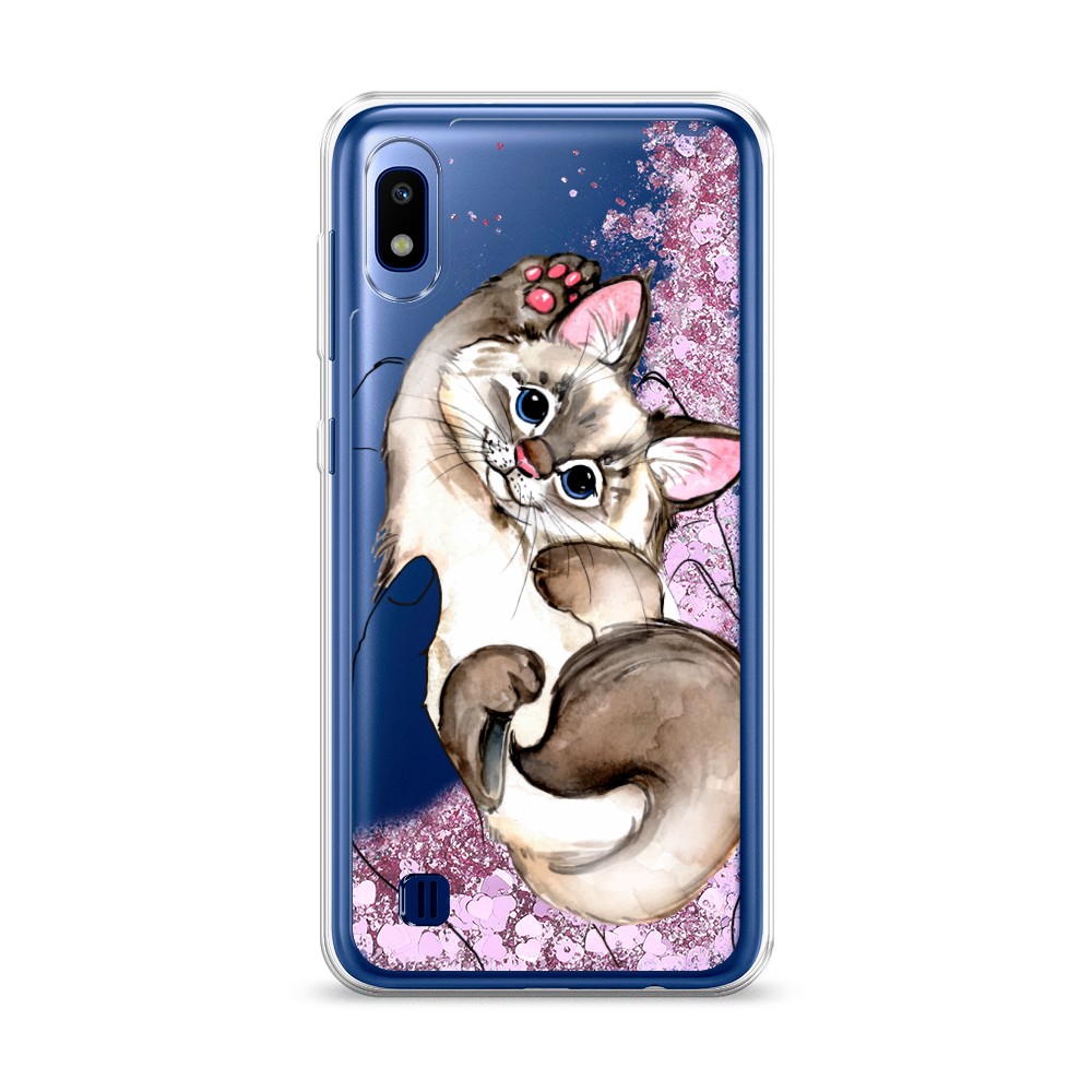 

Жидкий чехол с блестками "Котенок в ладошках" на Samsung Galaxy A10, 27994-1