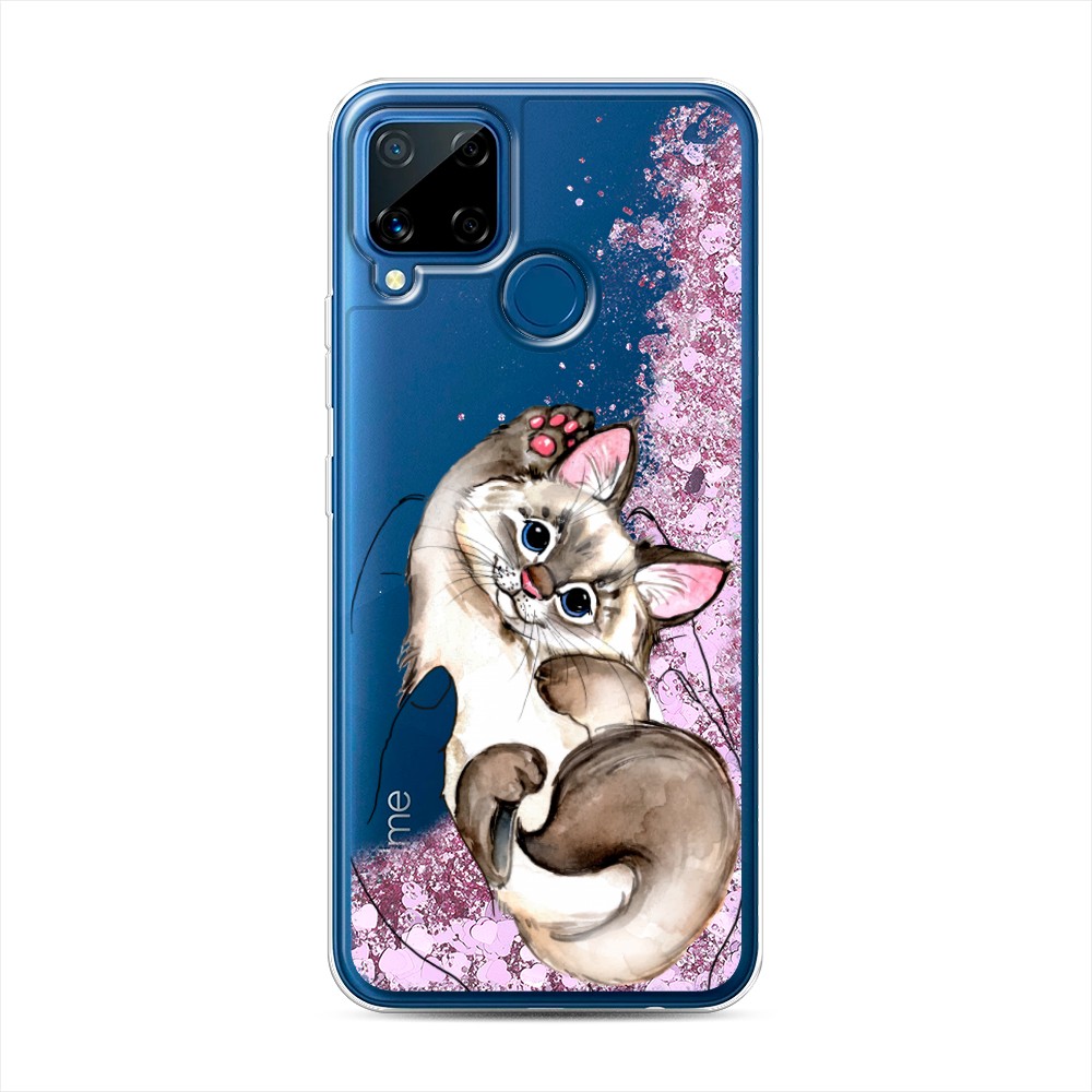 

Жидкий чехол с блестками "Котенок в ладошках" на Realme C15, 255094-1