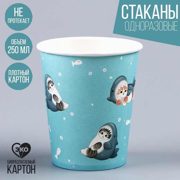 

Стакан бумажный «Котики. Акула», 250 мл (10 шт.), Разноцветный