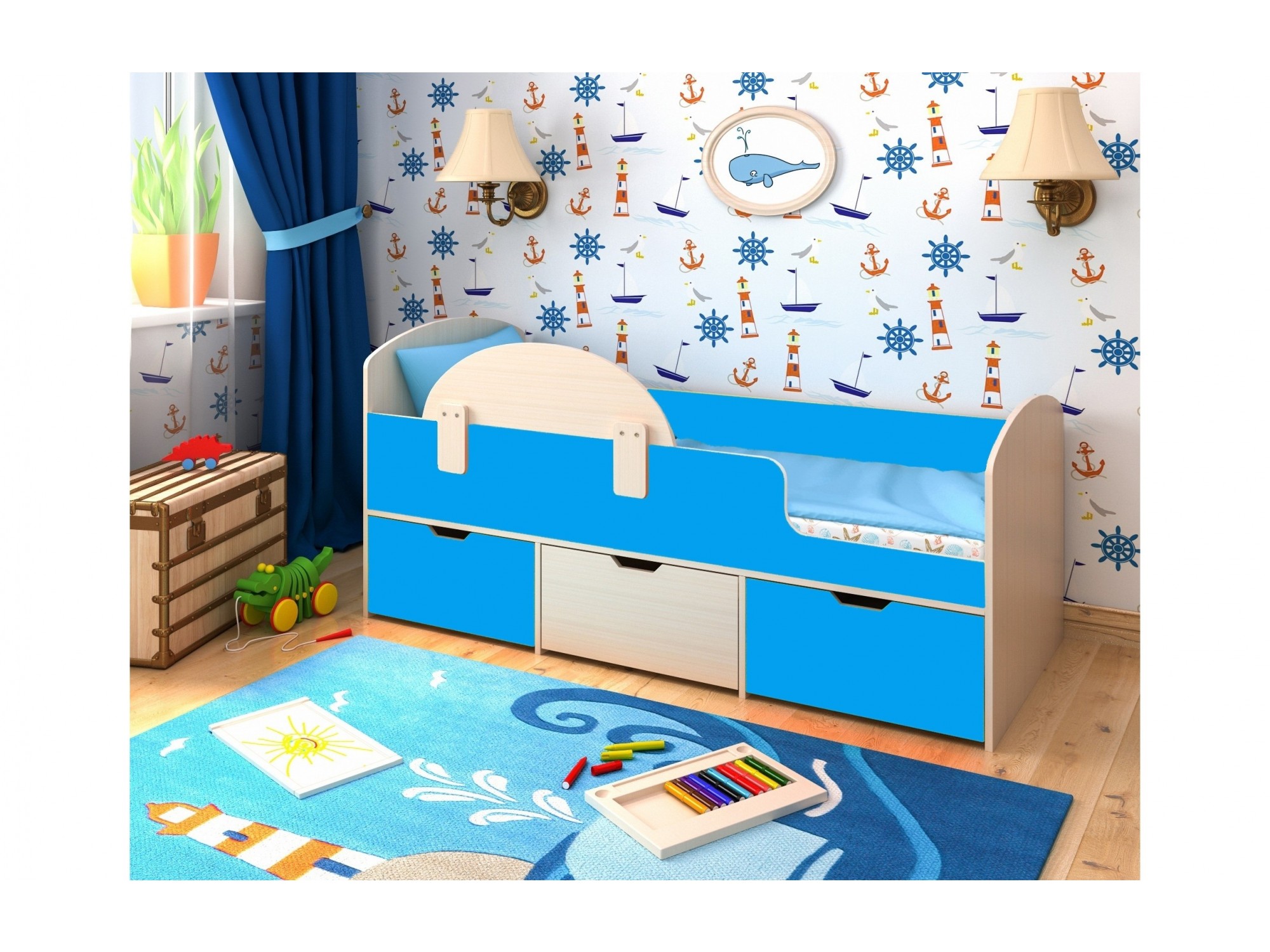 

Кровать Малыш Мини (Голубой, Дуб молочный)