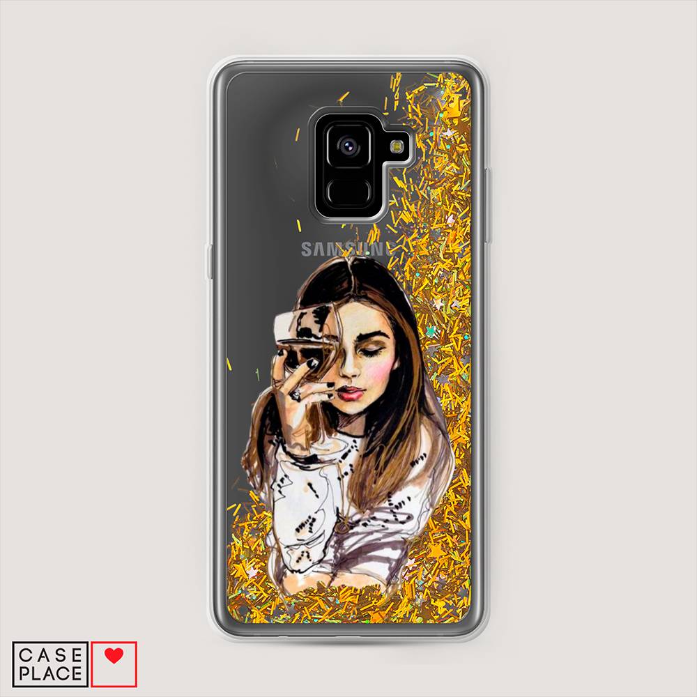 

Чехол Awog на Samsung Galaxy A8 + "Девушка с бокалом", Коричневый;прозрачный;бежевый, 25590-1