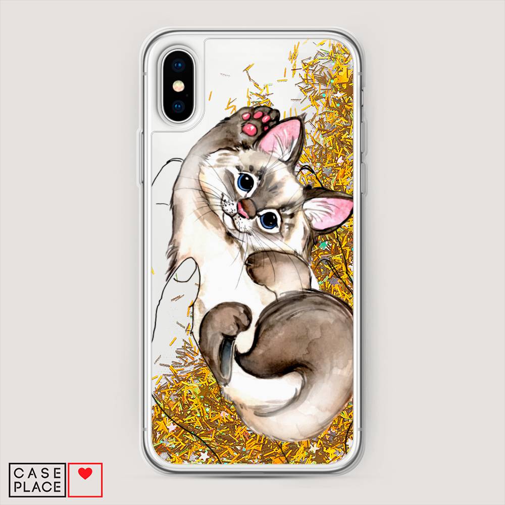 

Жидкий чехол с блестками "Котенок в ладошках" на Apple iPhone XS Max (10S Max), 11990-1