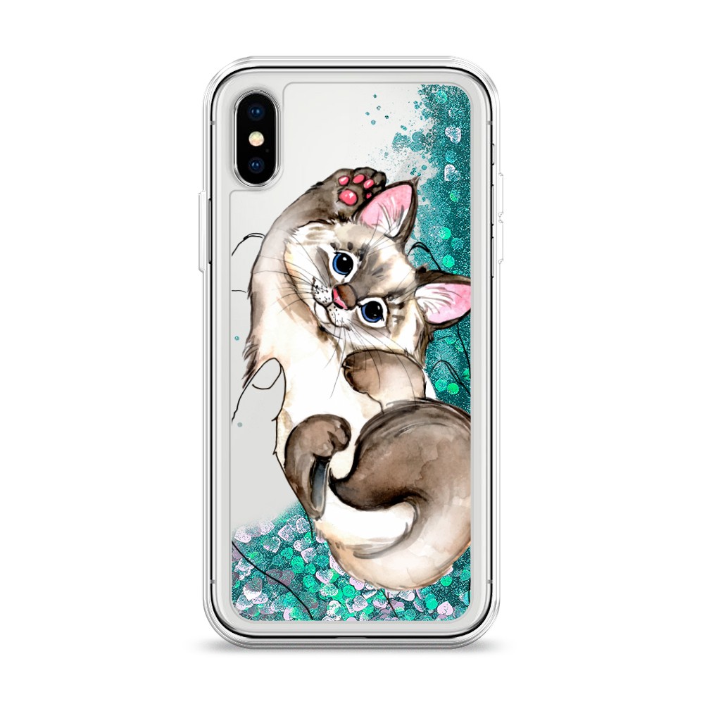 

Жидкий чехол с блестками "Котенок в ладошках" на Apple iPhone XS (10S), 11895-1