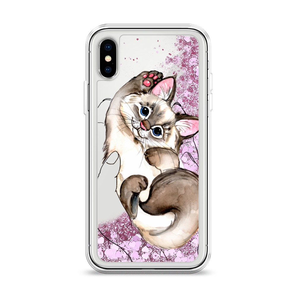 

Жидкий чехол с блестками "Котенок в ладошках" на Apple iPhone XS (10S), 11894-1