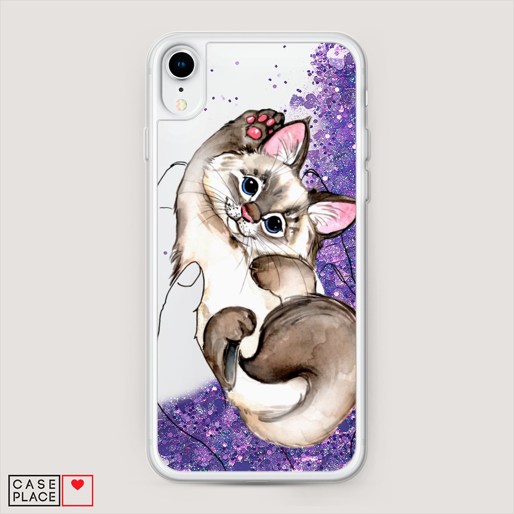 

Жидкий чехол с блестками "Котенок в ладошках" на Apple iPhone XR (10R), 12092-1