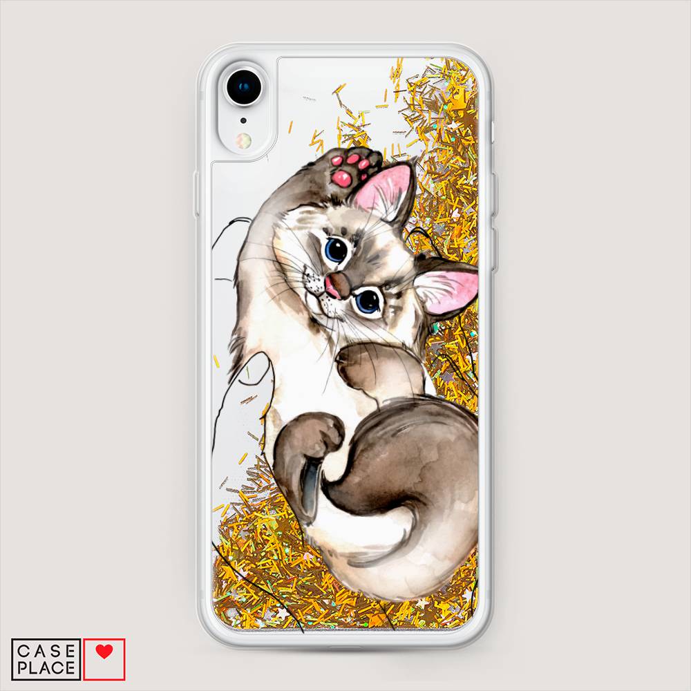

Жидкий чехол с блестками "Котенок в ладошках" на Apple iPhone XR (10R), 12090-1