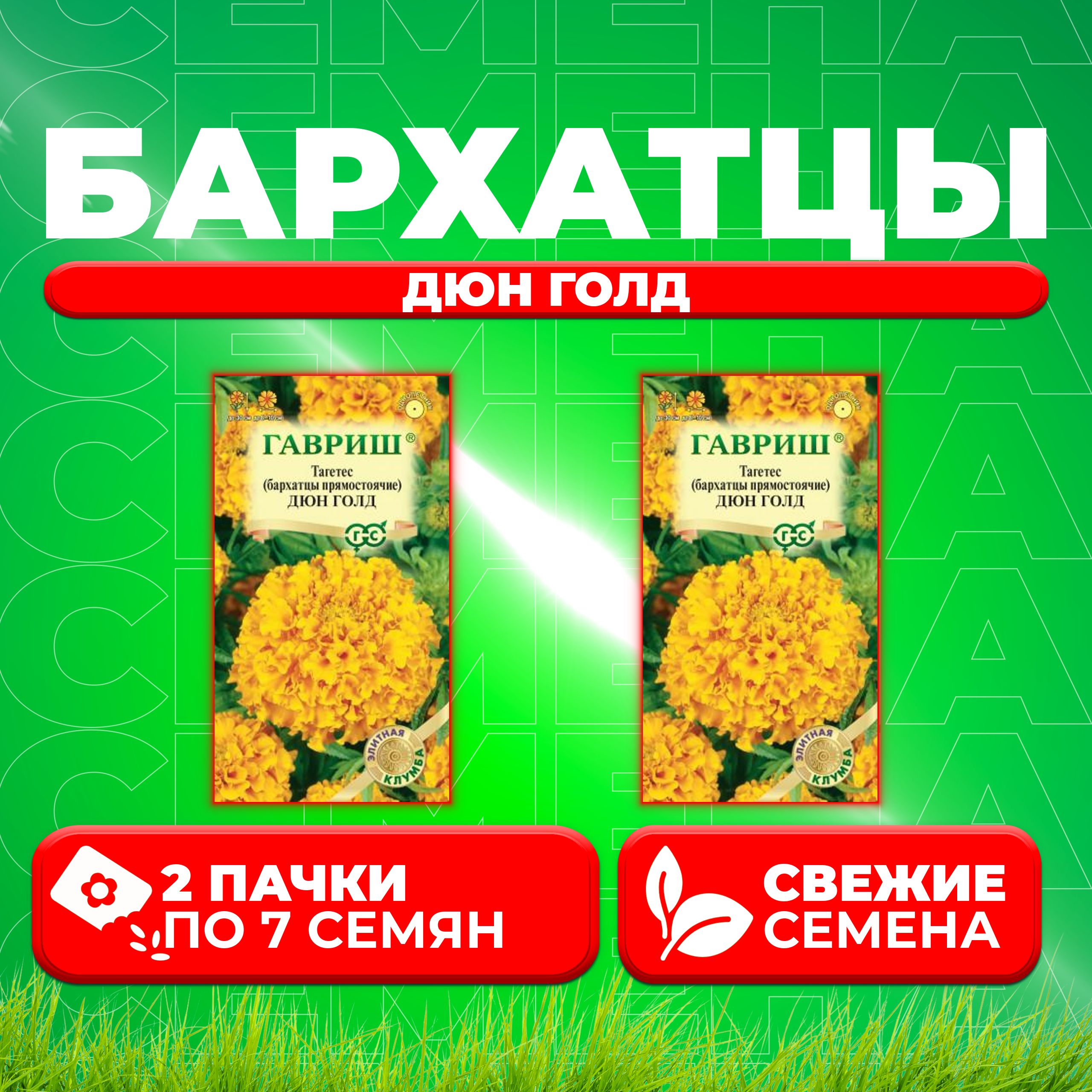 

Семена Бархатцы прямостоячие (тагетес) Дюн Голд, 7шт, Гавриш, Элитная клумба (2 уп)