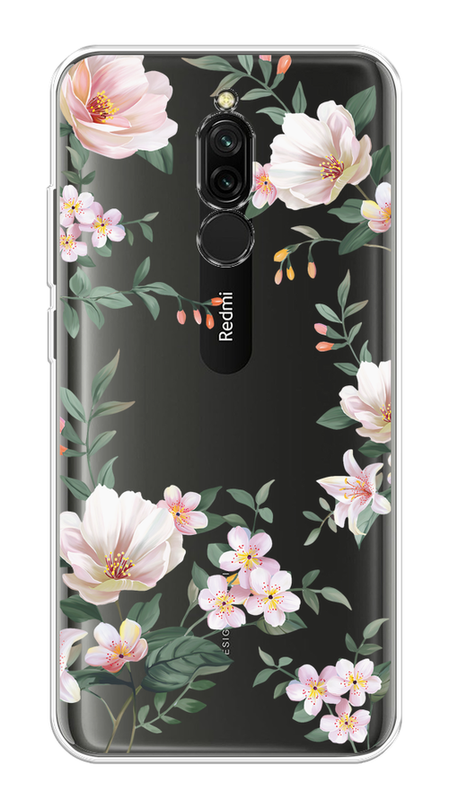 

Чехол на Xiaomi Redmi 8 "Beautiful white flowers", Бежевый;зеленый, 37150-1