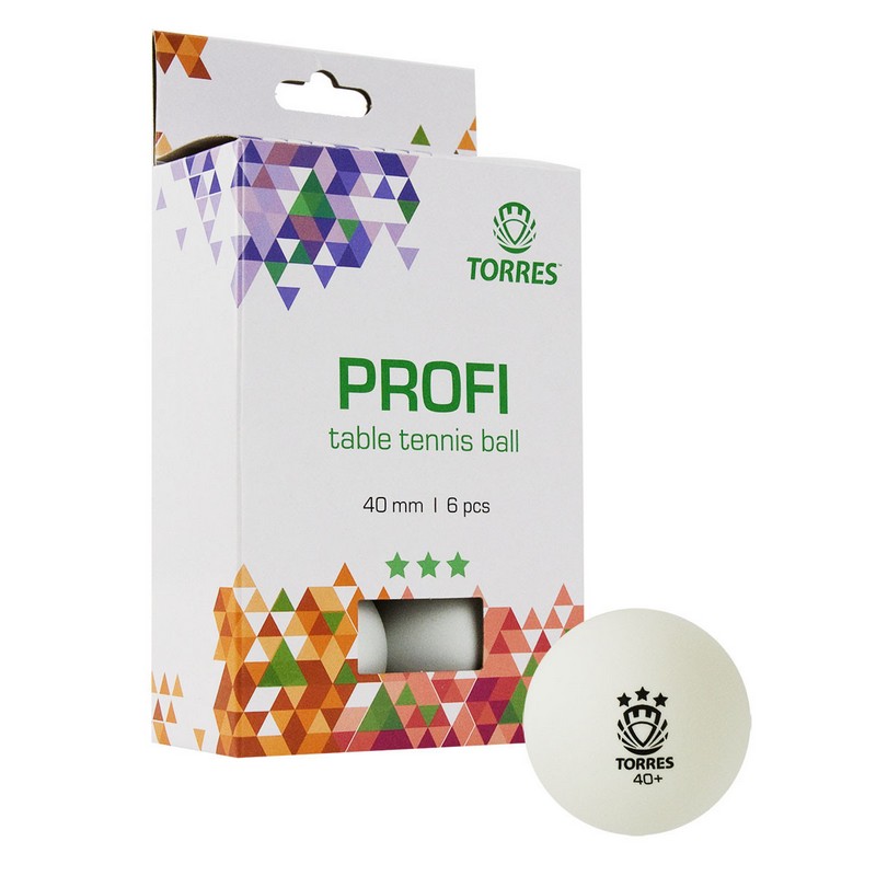 Мячи для настольного тенниса Torres Profi TT21012 3*, белый, 6 шт.