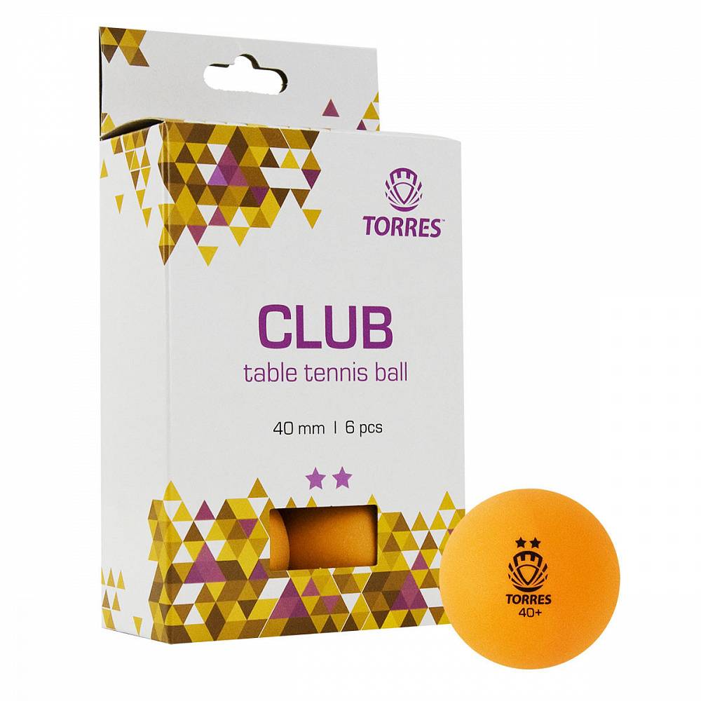 Мячи для настольного тенниса Torres Club TT21013 2*, оранжевый, 6 шт.
