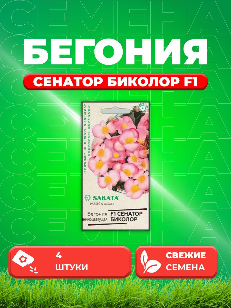 Семена Бегония вечноцветущая Сенатор Биколор F1, 4шт, Sakata