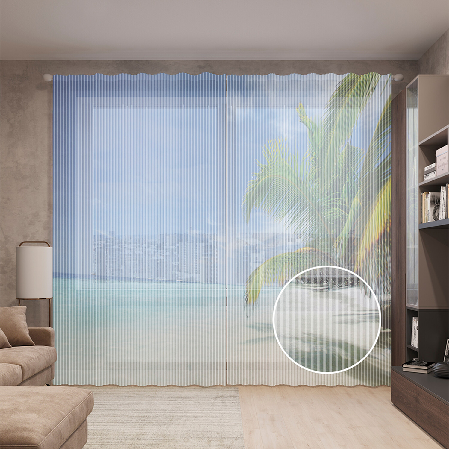 

Тюль вуаль на шторной ленте с принтом JoyArty "Пальма над морем", 310х265 см, Пальма над морем