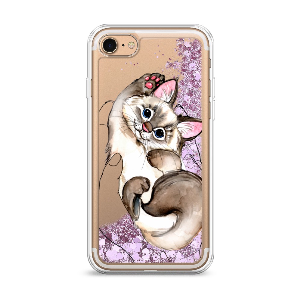 

Жидкий чехол с блестками "Котенок в ладошках" на Apple iPhone 7, 10694-1