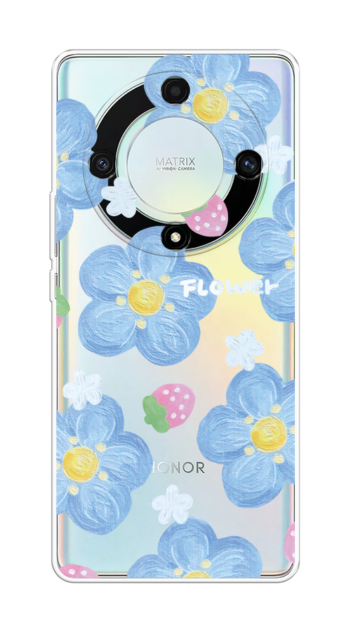 

Чехол на Honor X9A "Цветы и клубники", Прозрачный;голубой;белый, 6120850-1