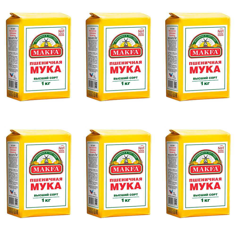 

Мука пшеничная Макфа высший сорт, 1кг*6шт