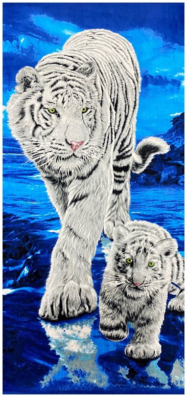 фото Полотенце пляжное "ангел текс" махровое "белый тигр с тигренком"; 70 х 140 (размер) наталья текстиль