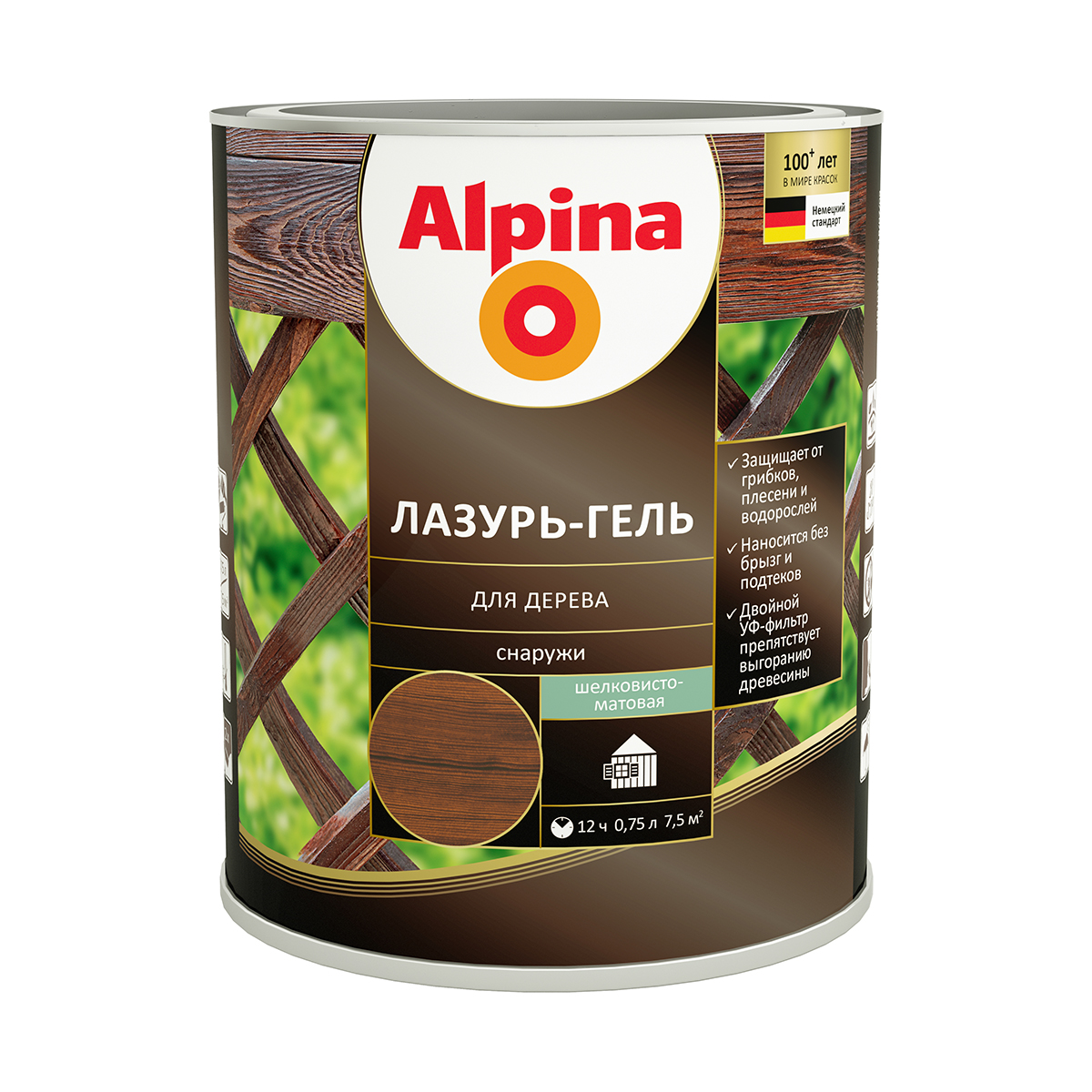 

Защитная лазурь-гель для дерева Alpina, 0,75 л, палисандр, Коричневый