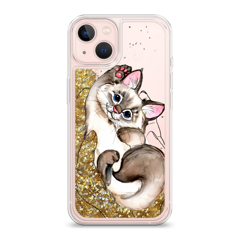 

Жидкий чехол с блестками "Котенок в ладошках" на Apple iPhone 13, 14290-1