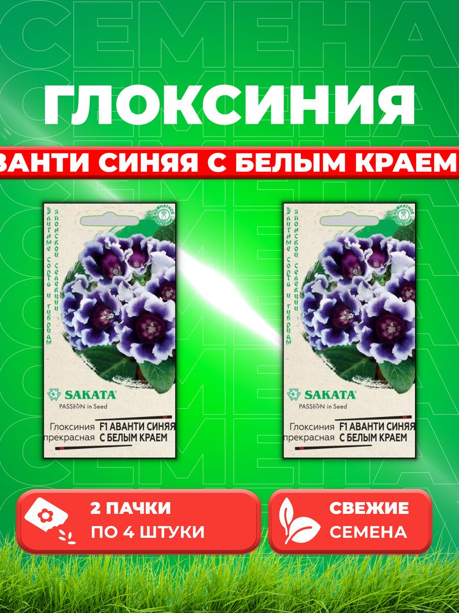 

Семена Глоксиния Аванти синяя с белым краем F1, 4шт, Sakata(2уп)