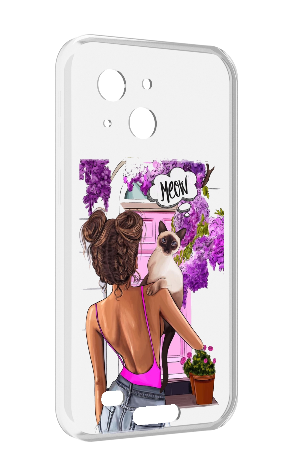 

Чехол MyPads Девушка-с-котиком женский для Oukitel WP20 / WP20 Pro, Прозрачный, Tocco