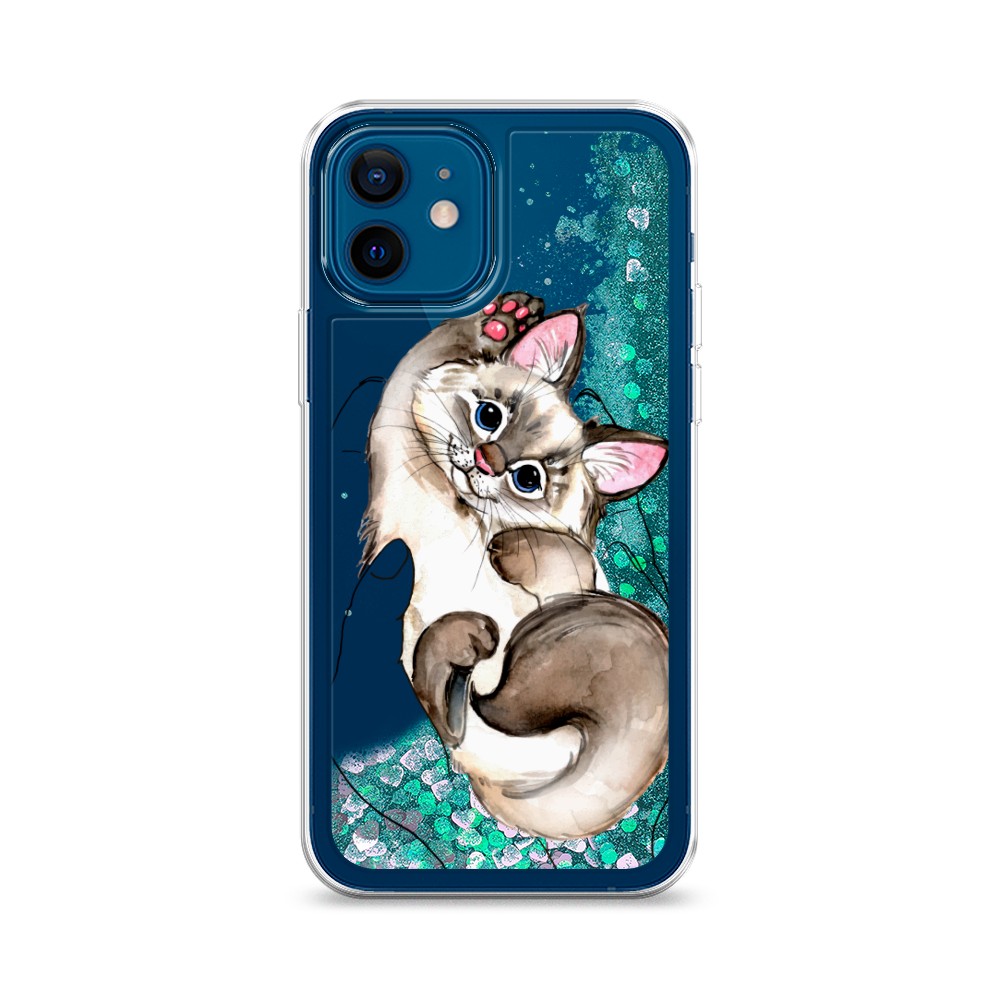 

Жидкий чехол с блестками "Котенок в ладошках" на Apple iPhone 12, 12595-1