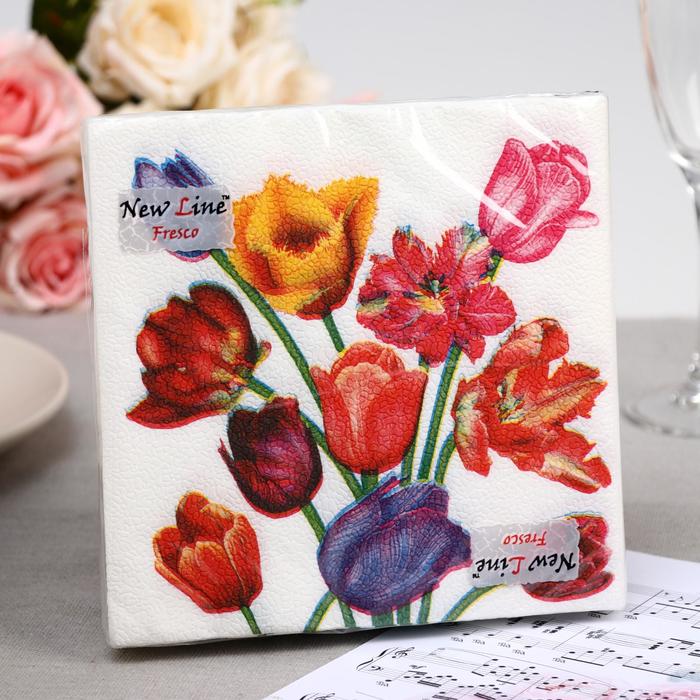 

Салфетки бумажные New Line FRESCO "Тюльпаны", 2 слоя, 33*33 см, 20 шт., Разноцветный, Тюльпаны
