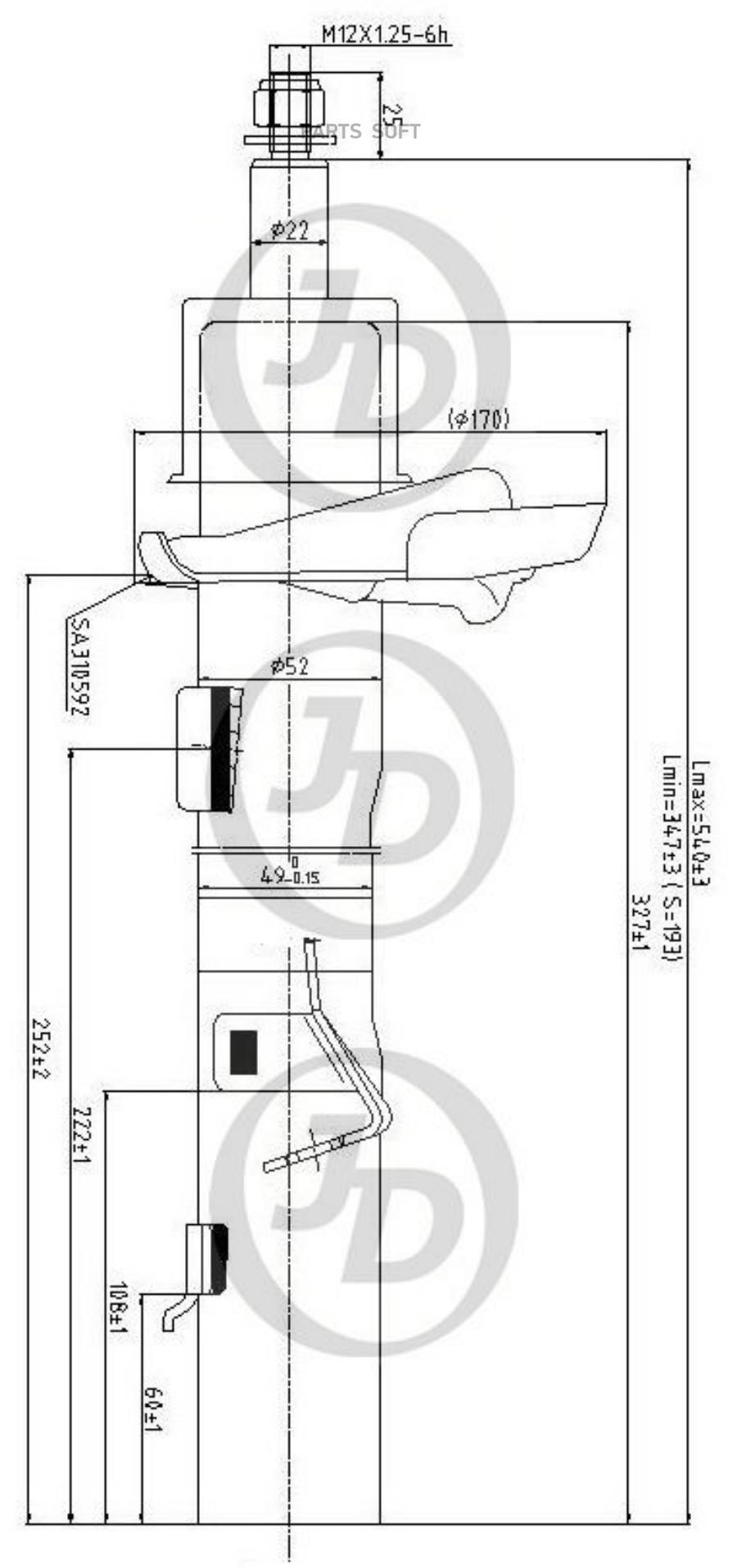 Стойка Газомасляная Передняя Левая /334841/ Just Drive арт. JAS0245