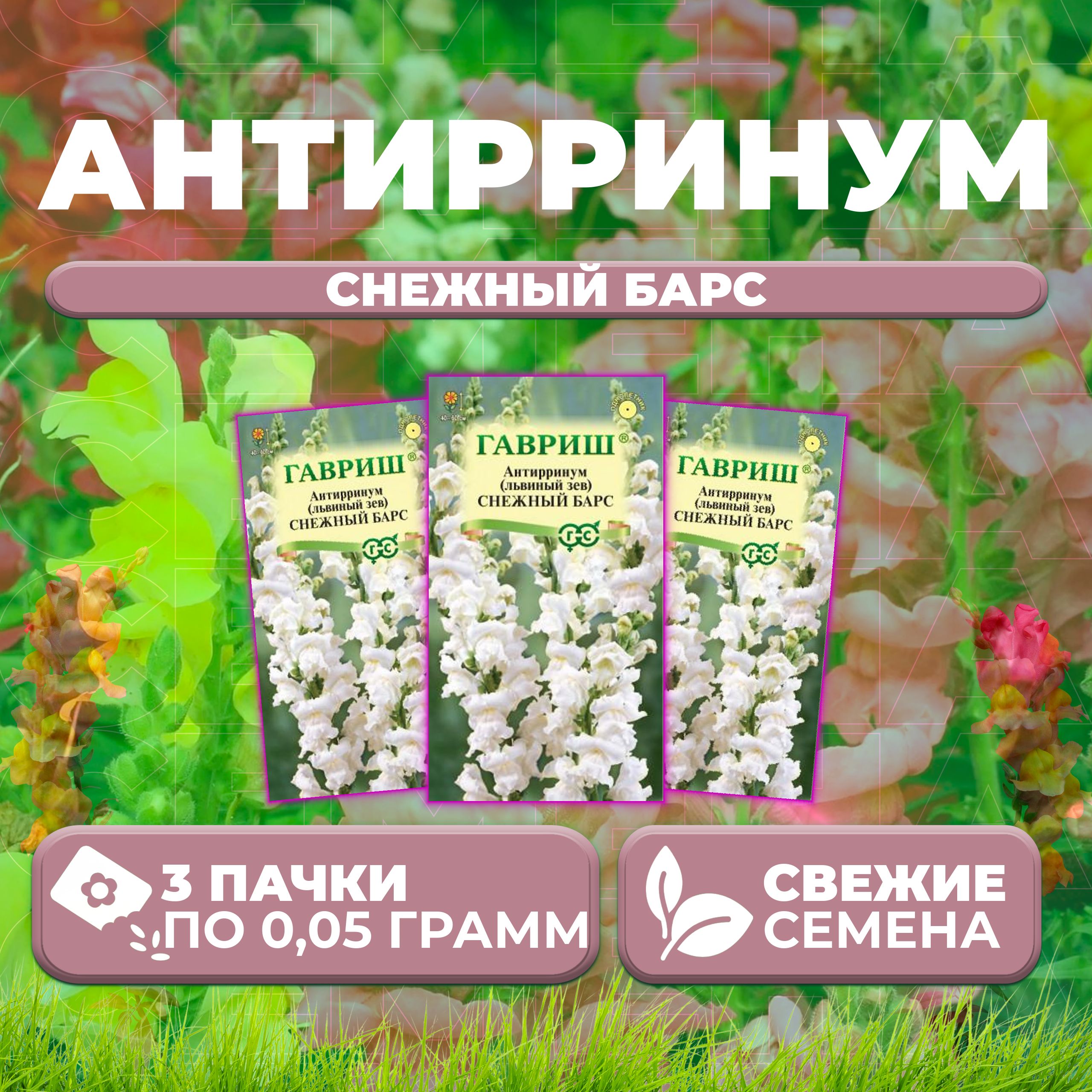 

Семена Антирринум (Львиный зев) Снежный барс, 0,05г, Гавриш, Цветочная коллекция (3 уп)