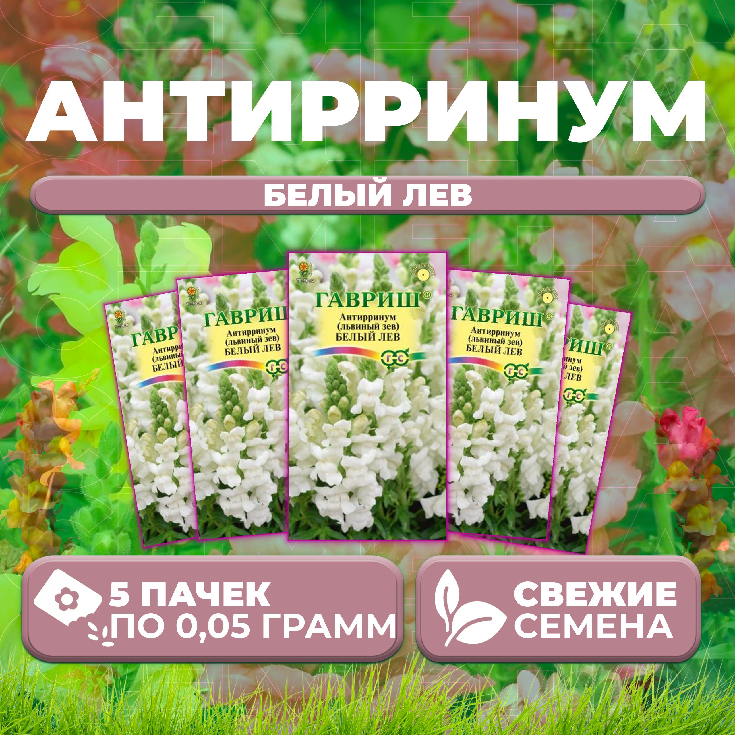 

Семена Антирринум (Львиный зев) Белый лев, 0,05г, Гавриш, Цветочная коллекция (5 уп)