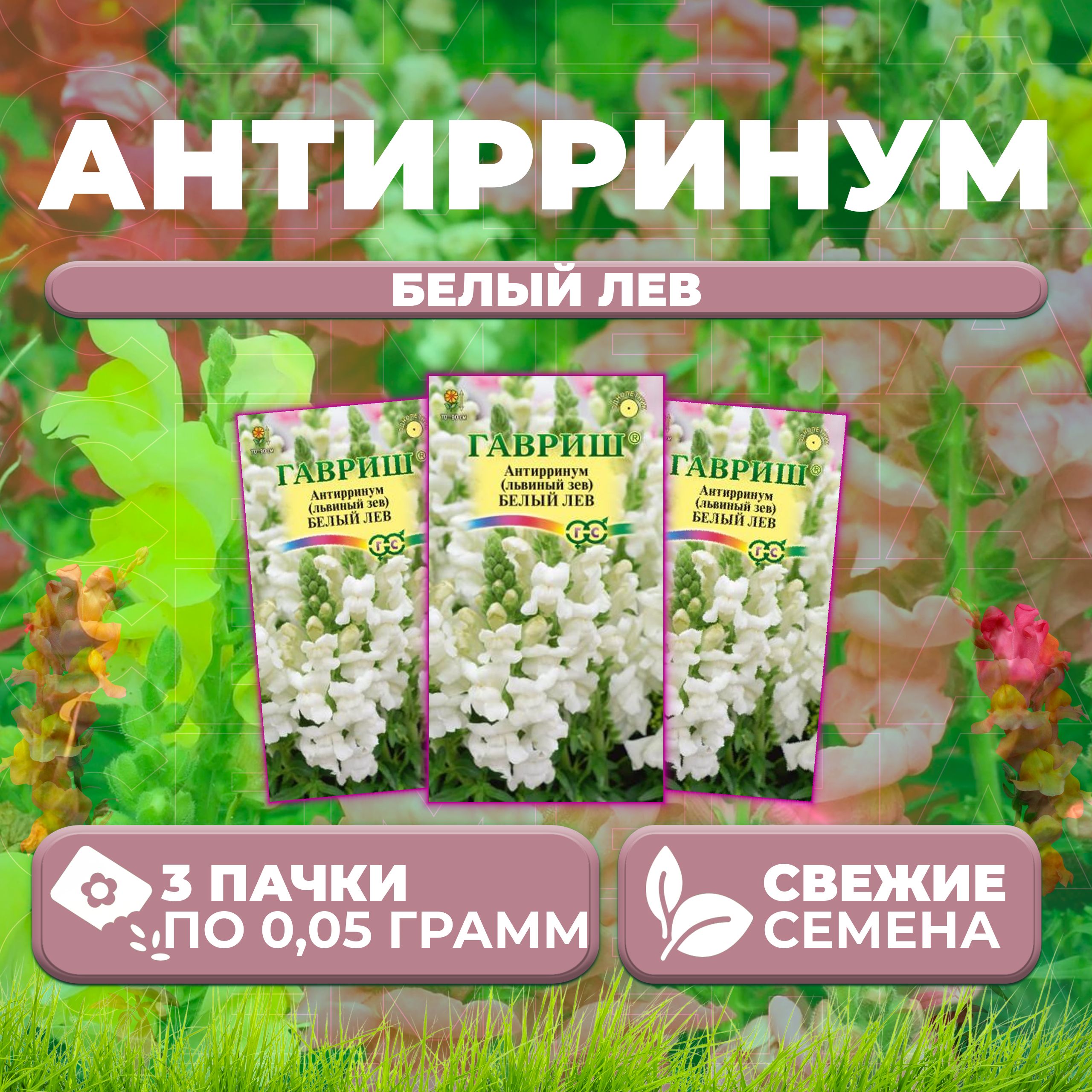 

Семена Антирринум (Львиный зев) Белый лев, 0,05г, Гавриш, Цветочная коллекция (3 уп)