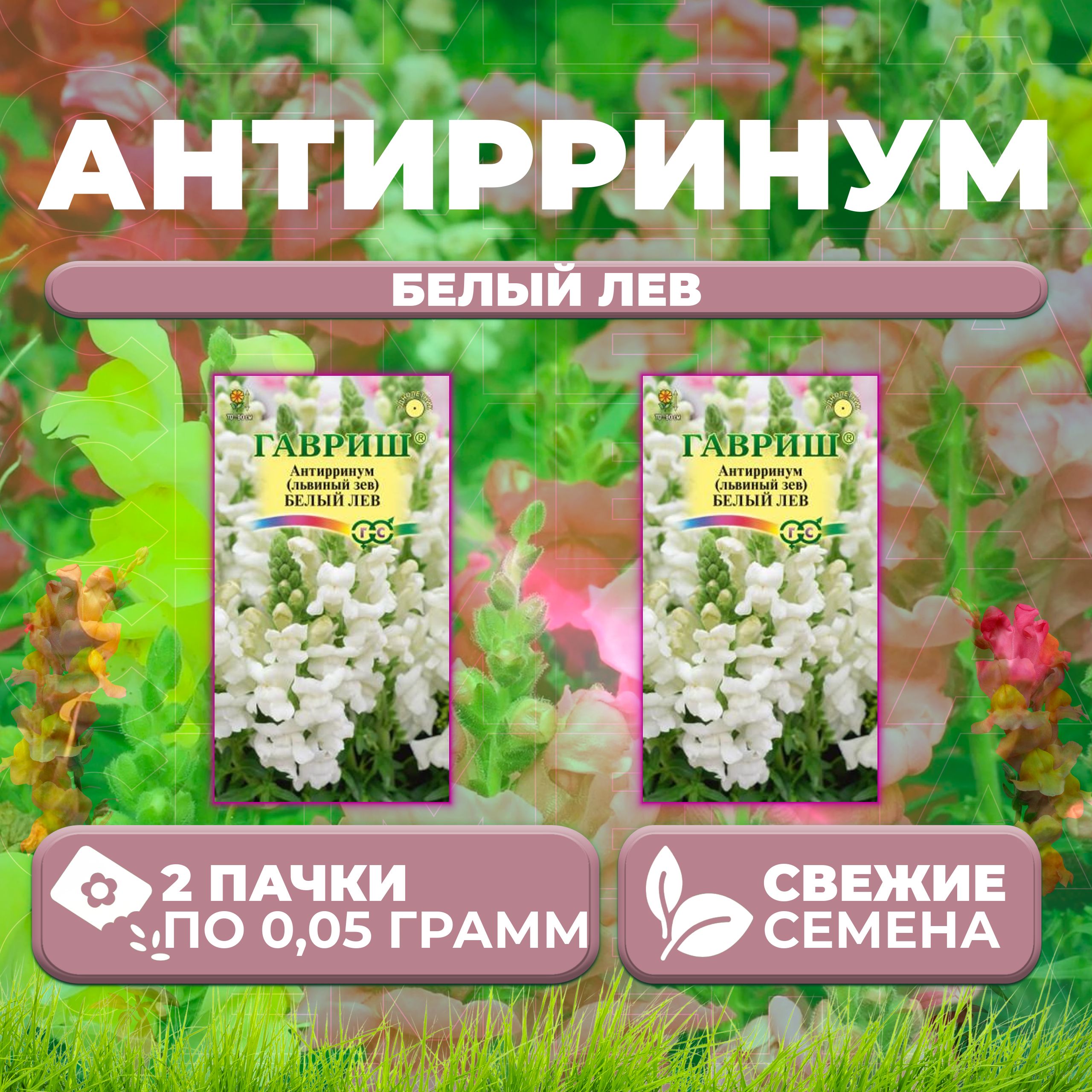 

Семена Антирринум (Львиный зев) Белый лев, 0,05г, Гавриш, Цветочная коллекция (2 уп)