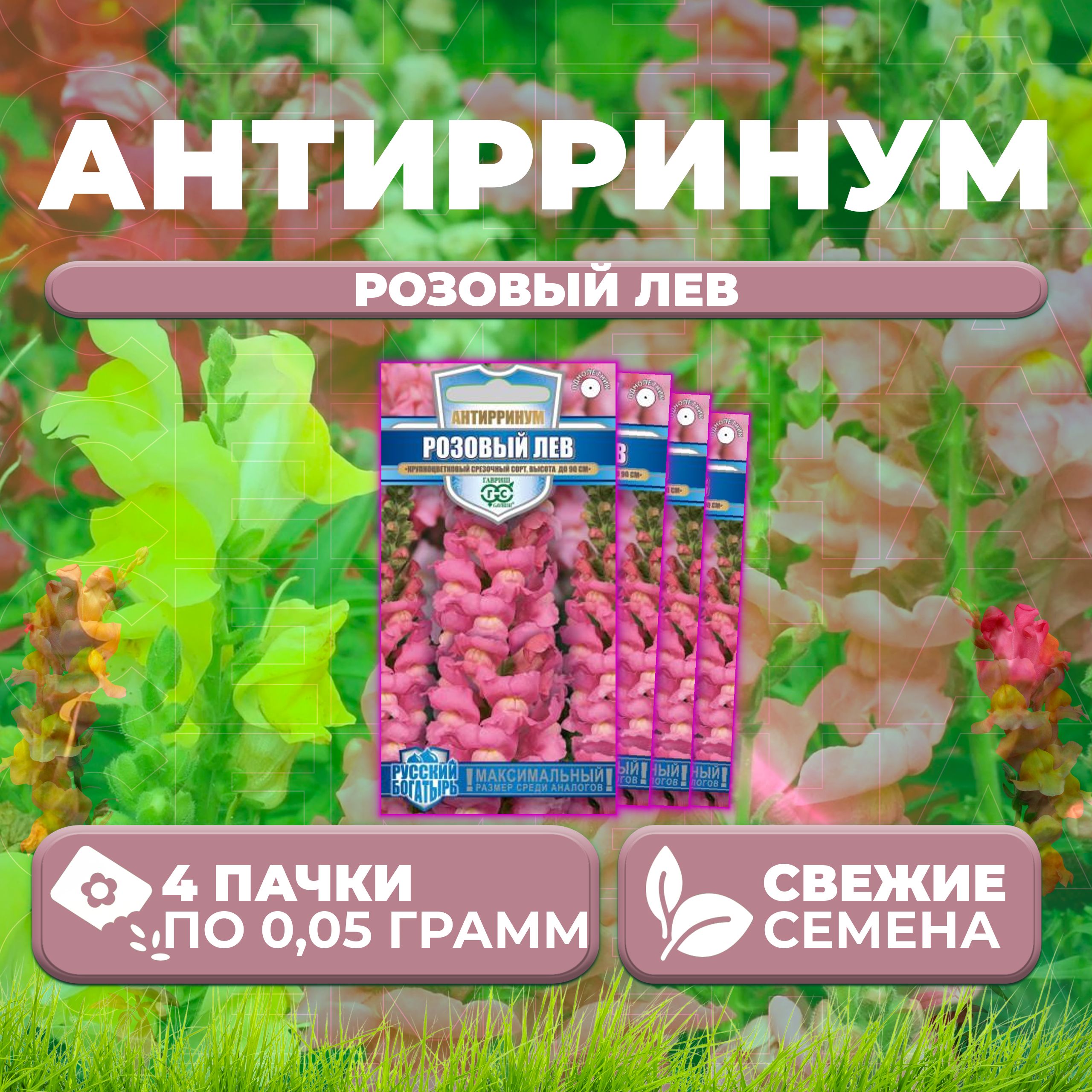 

Семена Антирринум (Львиный зев) Розовый лев, 0,05г, Гавриш, Русский богатырь (4 уп)