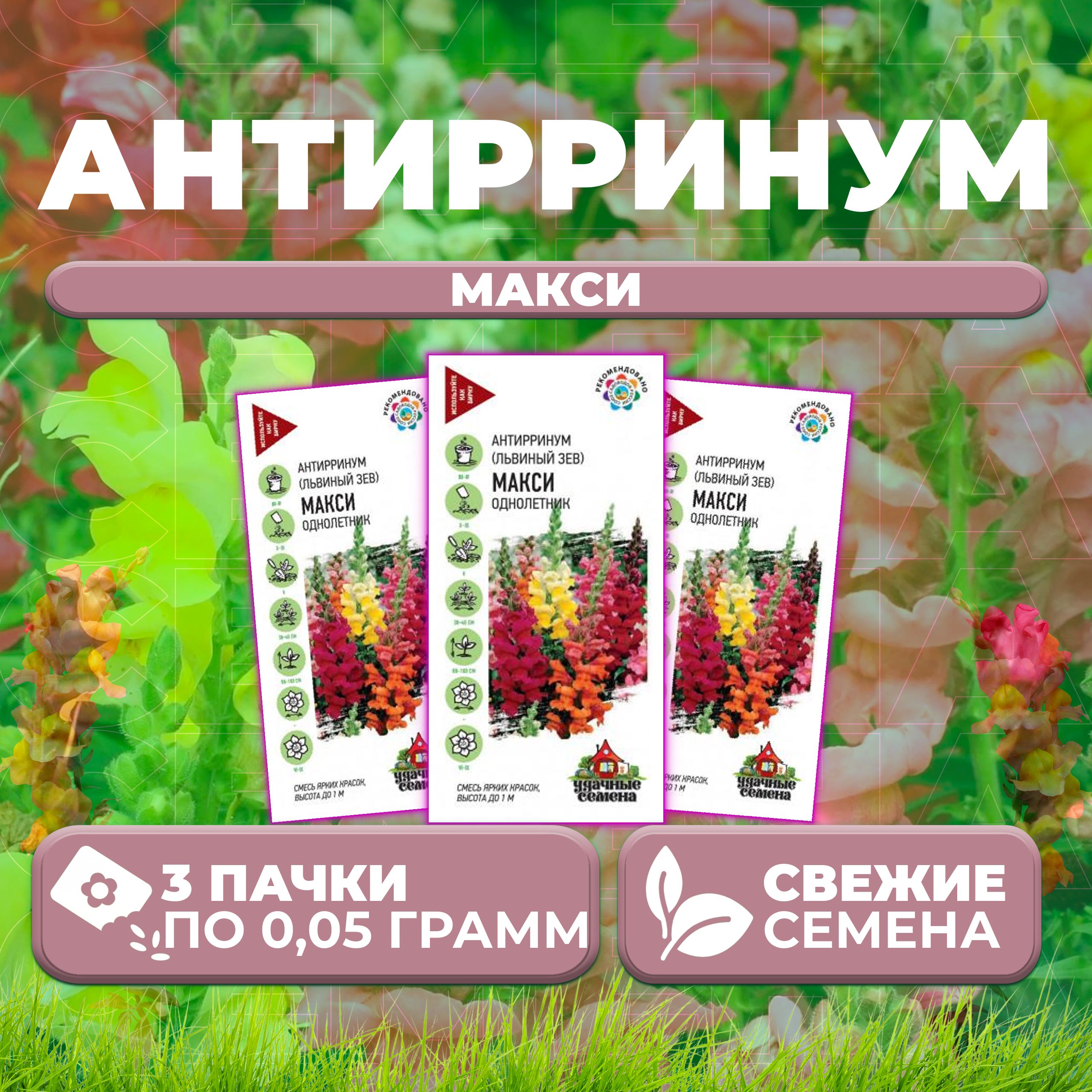 

Семена Антирринум (Львиный зев) Макси, смесь, 0,05г, Удачные семена (3 уп)