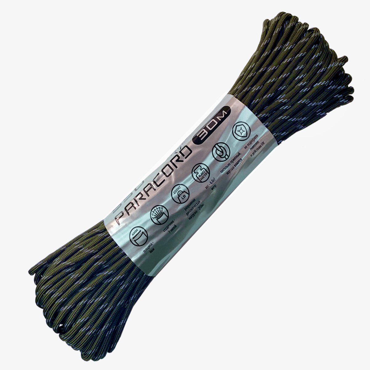 

Паракорд 550 CORD nylon 30м световозвращающий (army green), Классический