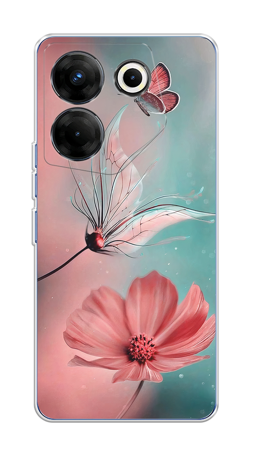 

Чехол на Tecno Camon 20 Pro 5G "Бабочка и цветок", Голубой;розовый, 304050-1